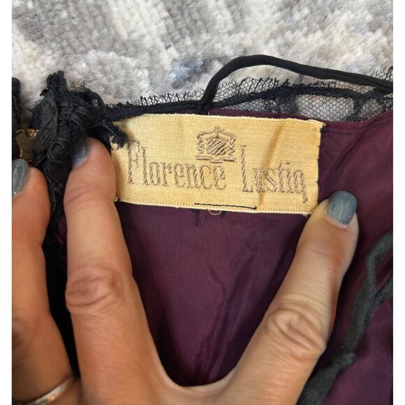 Vintage 50' s 60's Black Lace Overlay Burgundy Whimsygoth Crepey Delicate Floral - Picture 15 of 16